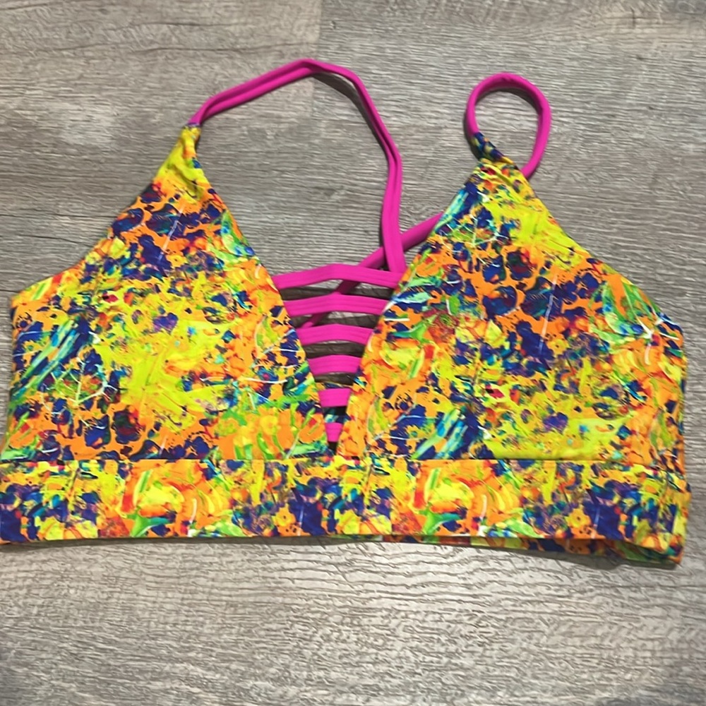 Peachy Athletic Seventh Heaven sports bra large Pomelo print NWT
